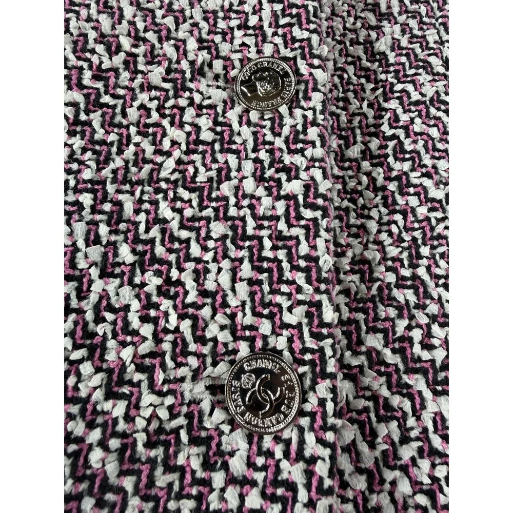 Vintage Chanel Coat Womens 38 Tweed Chain Hem Logo Buttons France 90s Authentic
